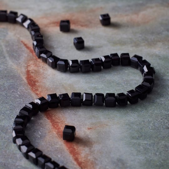 Black Faceted Glass Cube Beads, 4mm by Bead Landing™
